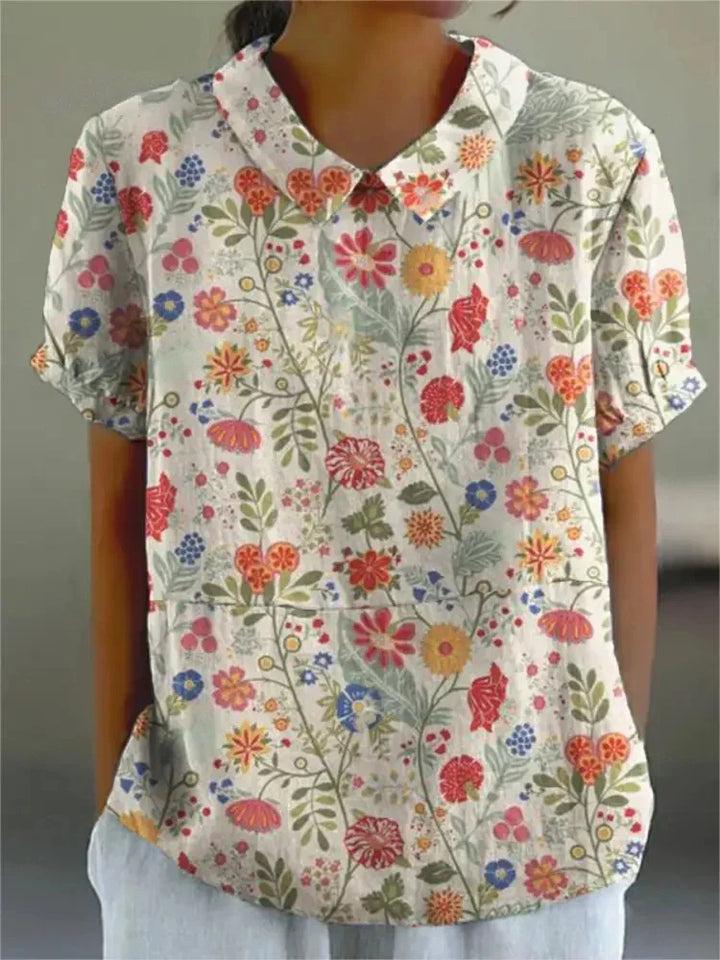 Nora | Women's Floral Linen Button Up Blouse