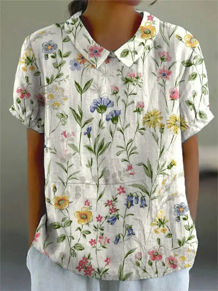Nora | Women's Floral Linen Button Up Blouse