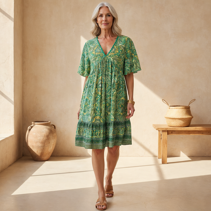 Solea | Women's Boho Floral V-Neck Knee-Length Dress