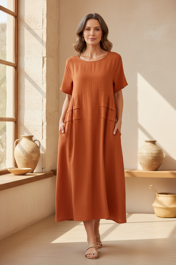 Valeria | Women's Relaxed Fit Short Sleeve Midi Dress
