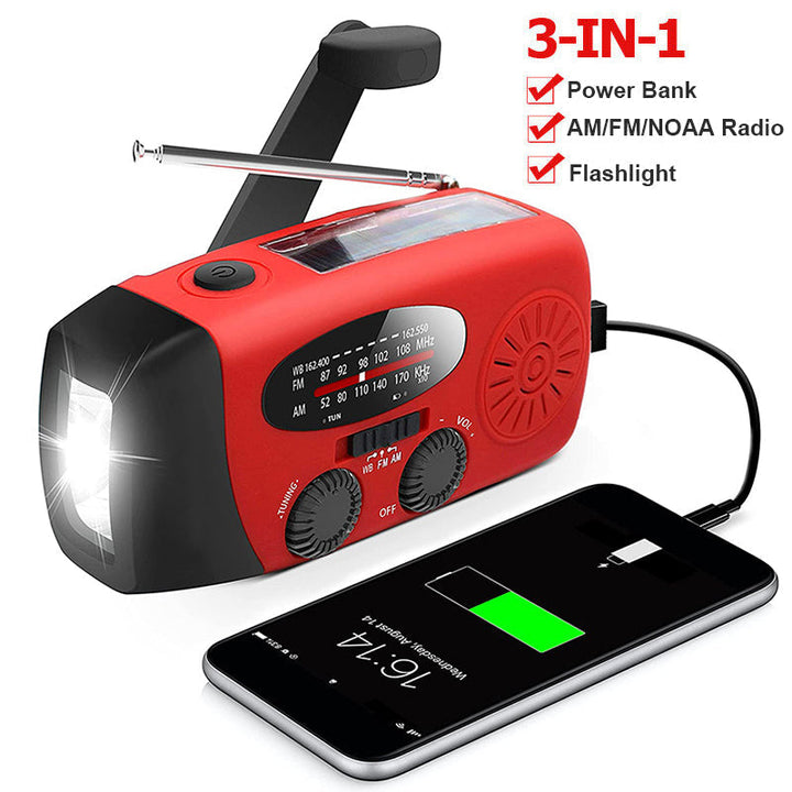 Emergency Radio Self Powered Hand Crank Solar – FM/AM, Flashlight & Power Bank, Portable for Disasters & Outdoor
