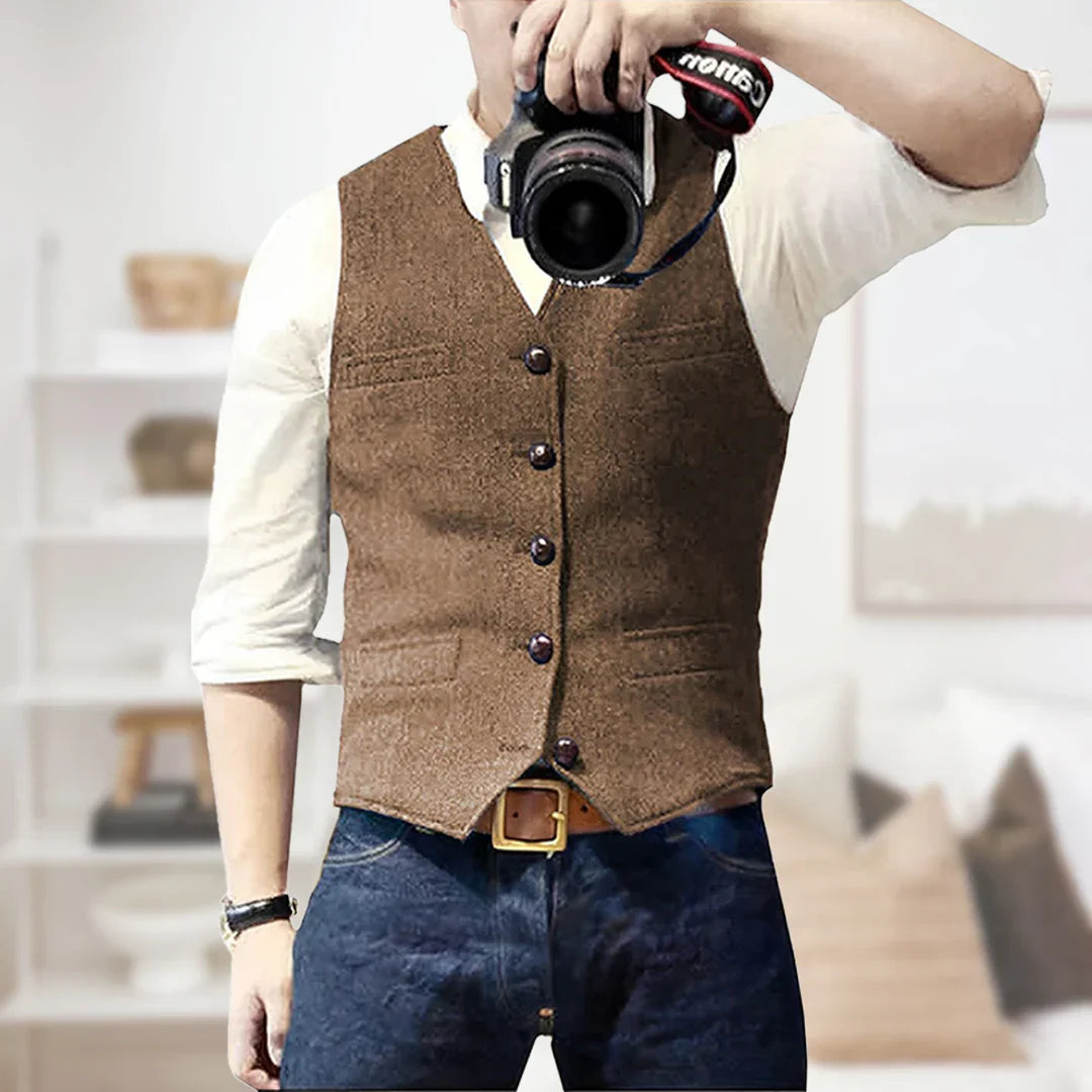Edward | Men's Herringbone Slim Fit Tweed Waistcoat