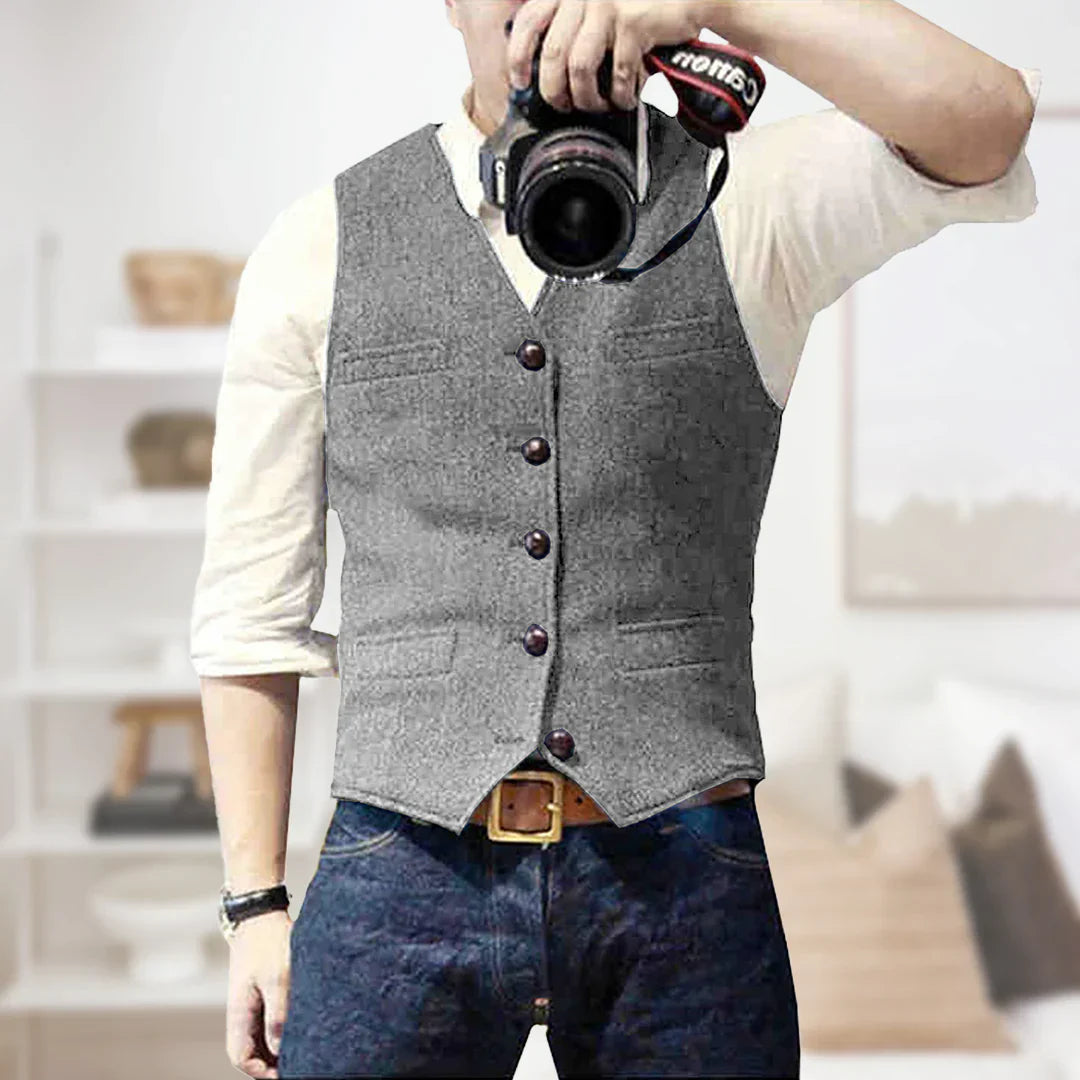 Edward | Men's Herringbone Slim Fit Tweed Waistcoat