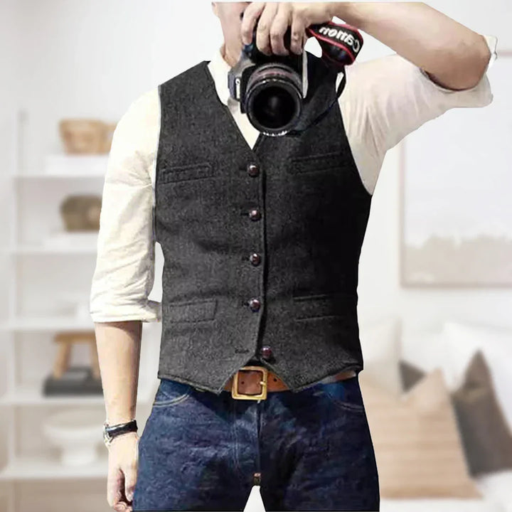 Edward | Men's Herringbone Slim Fit Tweed Waistcoat