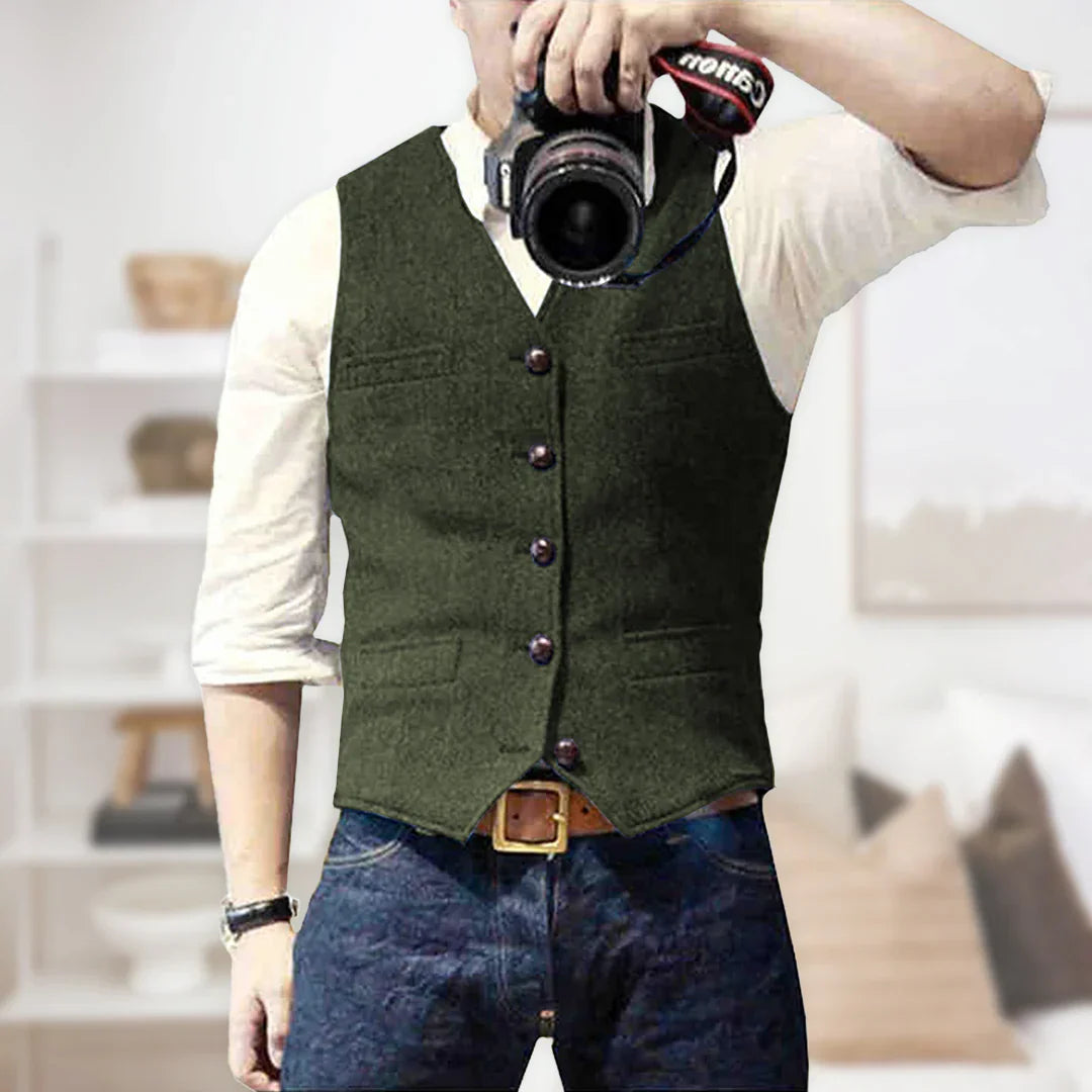 Edward | Men's Herringbone Slim Fit Tweed Waistcoat