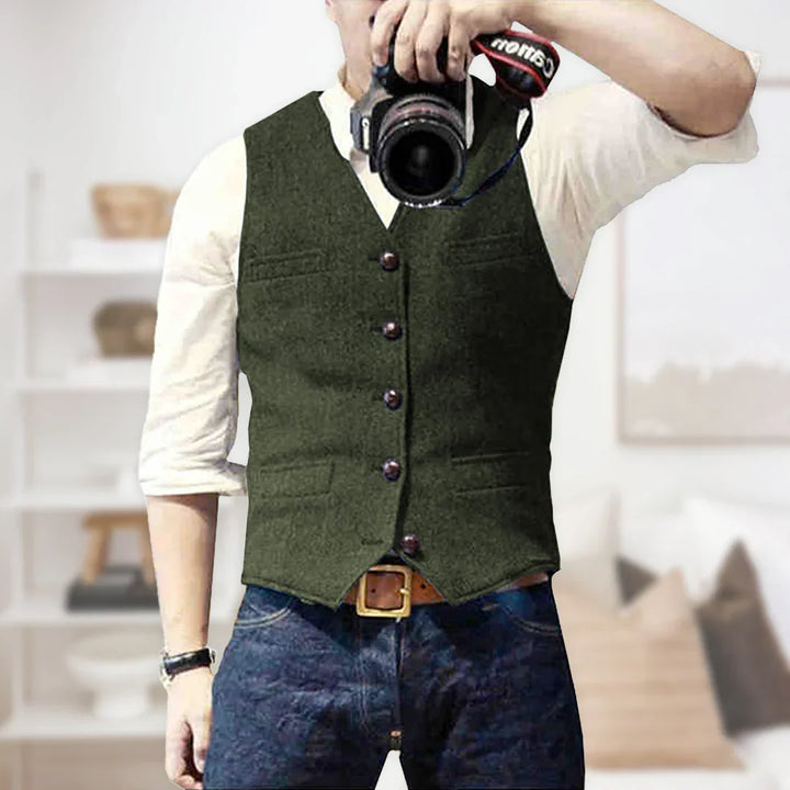 Edward | Men's Herringbone Slim Fit Tweed Waistcoat