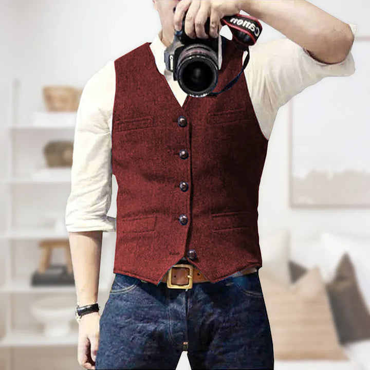 Edward | Men's Herringbone Slim Fit Tweed Waistcoat