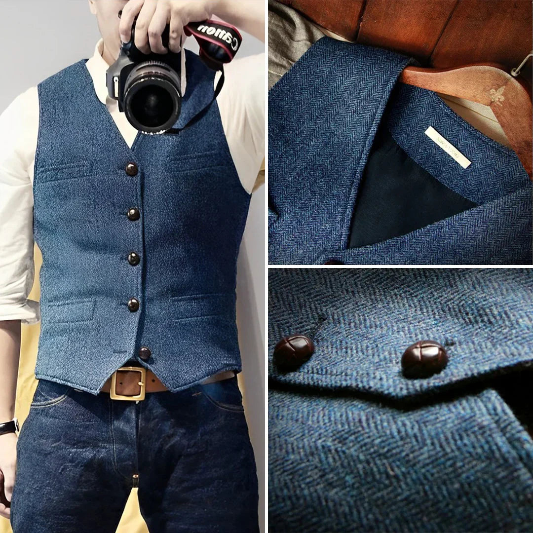 Edward | Men's Herringbone Slim Fit Tweed Waistcoat