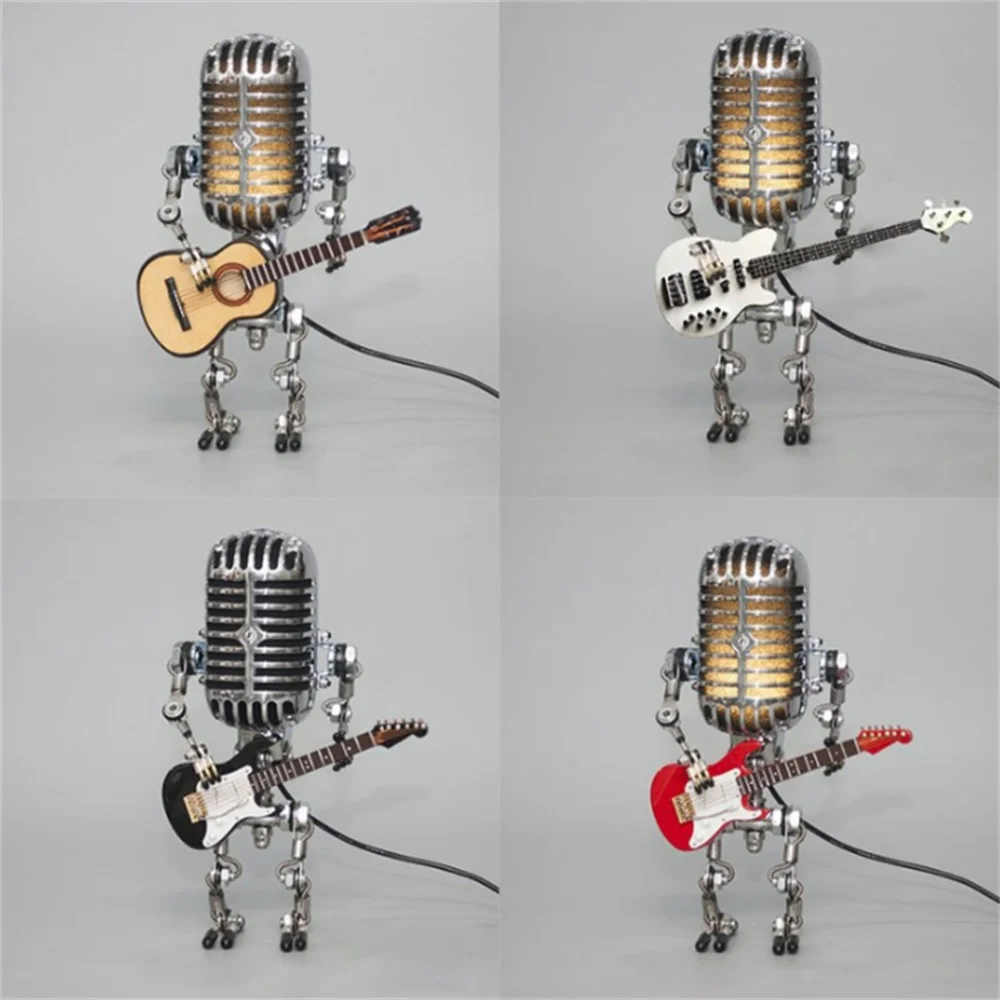 Guitar Lamp Robot LED Light – Unique Music Decor, USB or Battery Powered for Bedroom, Desk & Studio