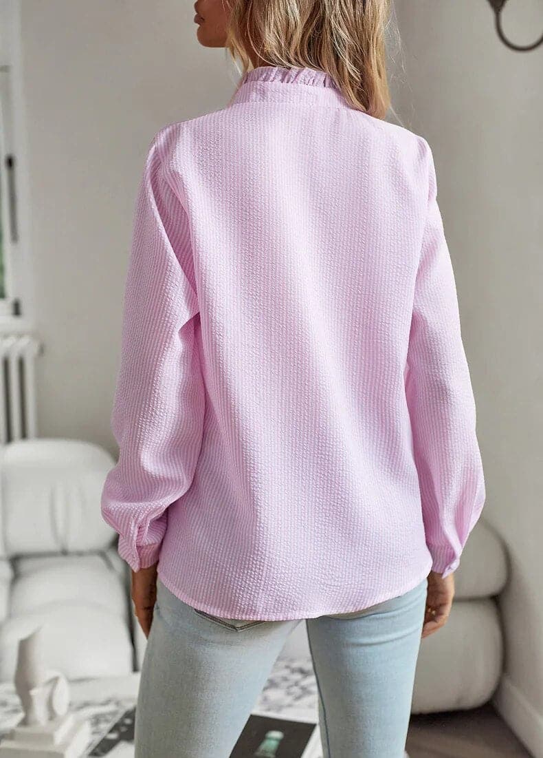 Celestia | Women's Textured Ruffle Detail Button Blouse