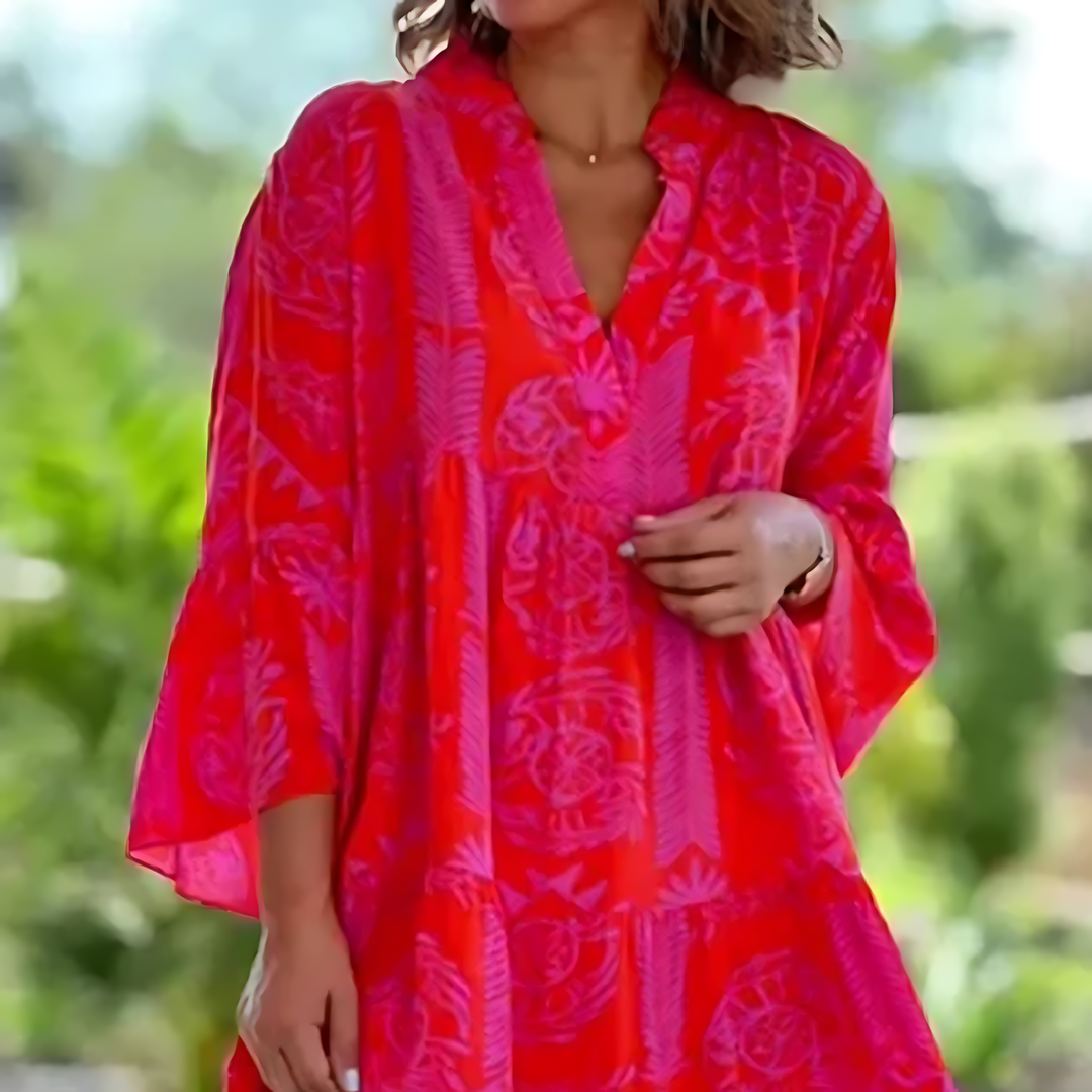 Aveline | Women's Printed Tiered V-Neck Summer Dress