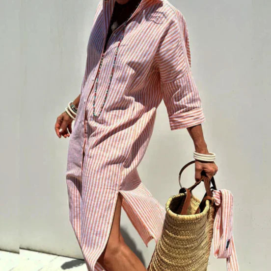 Lena | Women's Striped Long Sleeve Shirt Dress