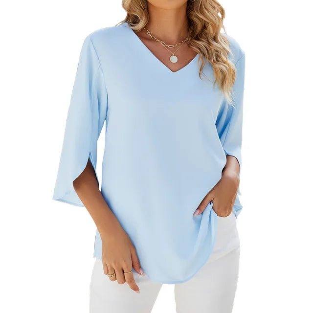 Aveline | Women's V-Neck Split Sleeve Relaxed Blouse