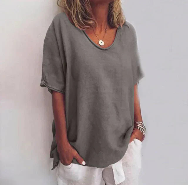 Delia | Women's Elbow Sleeve Relaxed V-Neck Blouse