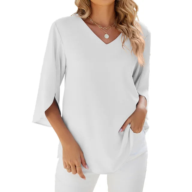 Lina | Women's V-Neck Split Sleeve Blouse