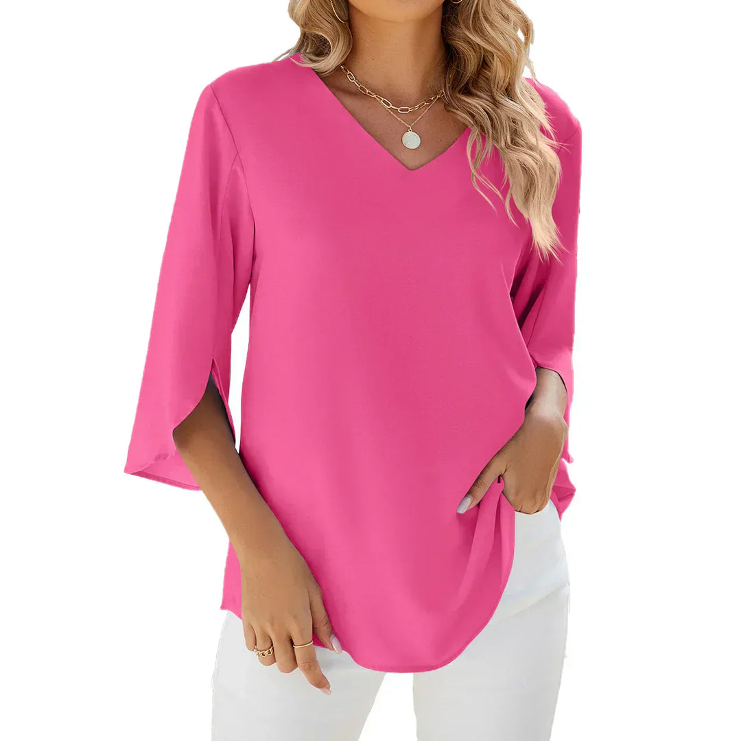 Aveline | Women's V-Neck Split Sleeve Relaxed Blouse