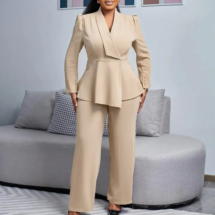 Bianca | Women's Peplum Blazer Wide-Leg Suit Set