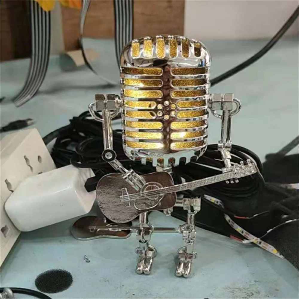 Guitar Lamp Robot LED Light – Unique Music Decor, USB or Battery Powered for Bedroom, Desk & Studio