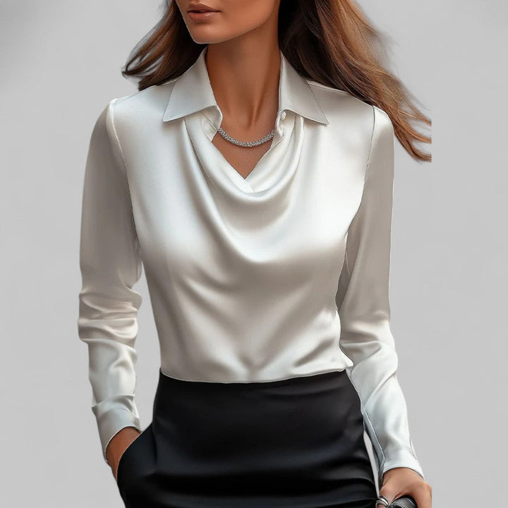 Elena | Women's Draped Satin Long Sleeve Blouse