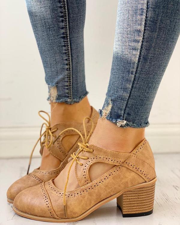 Liora | Women's Vintage Block Heel Lace-Up Pumps