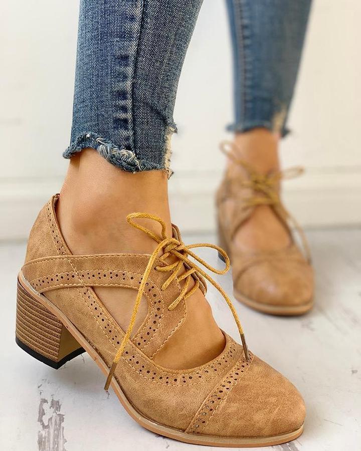 Liora | Women's Vintage Block Heel Lace-Up Pumps