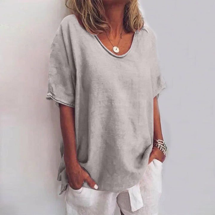 Lunara | Women's Oversized Linen V-Neck Top