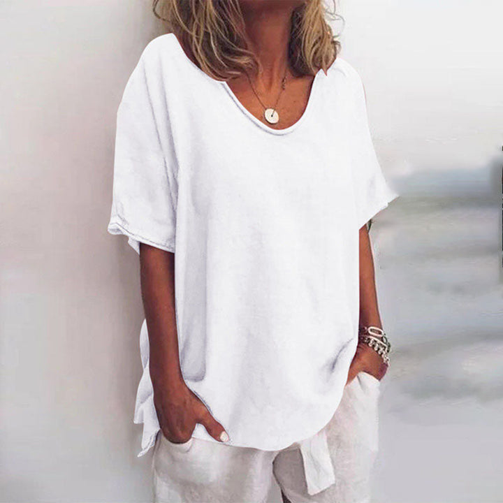 Delia | Women's Elbow Sleeve Relaxed V-Neck Blouse