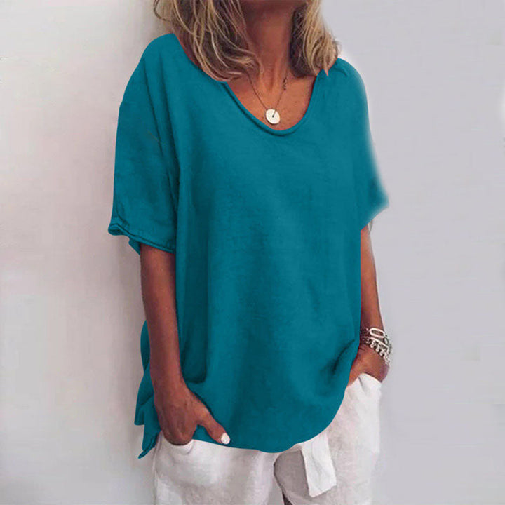 Lunara | Women's Oversized Linen V-Neck Top