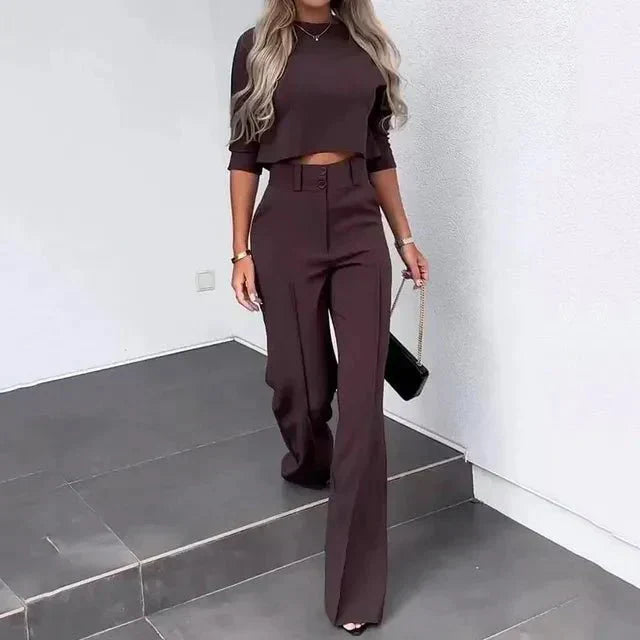Luna | Women's Cropped Top & Wide-Leg Trouser Set