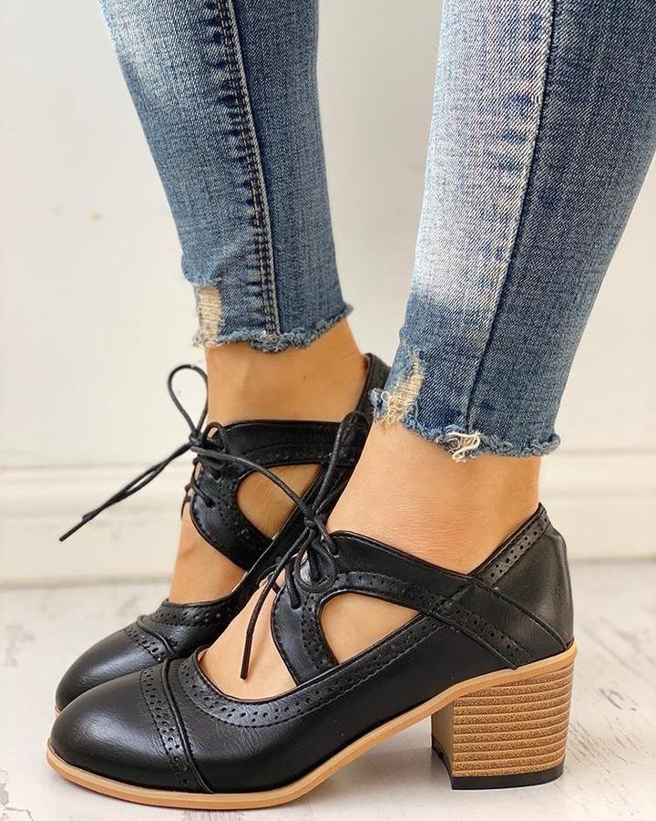 Liora | Women's Vintage Block Heel Lace-Up Pumps