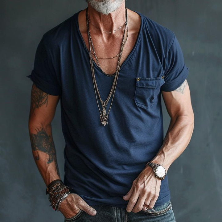 Chino | Men's Casual V-Neck Pocket Detail T-Shirt