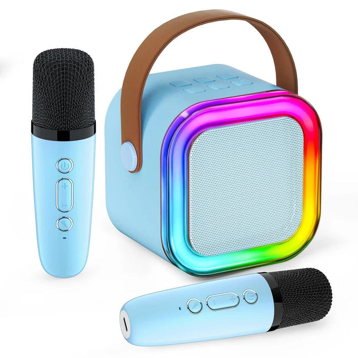 Mini Karaoke System Wireless Microphones – Bluetooth Speaker, LED Lights & Portable Design for Party & Home