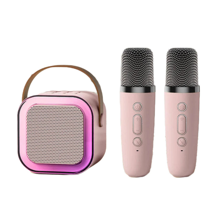 Mini Karaoke System Wireless Microphones – Bluetooth Speaker, LED Lights & Portable Design for Party & Home