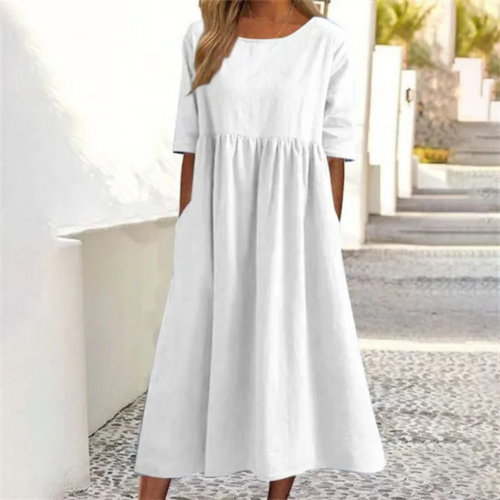 Elowen | Women's Round Neck Relaxed A-Line Midi Dress