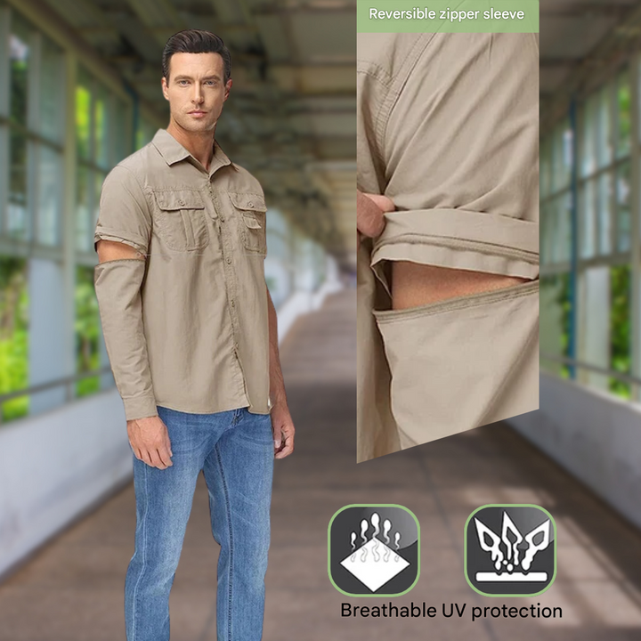 Men's Outdoor Shirt Zip Off Sleeves Quick-Drying UV-Protection