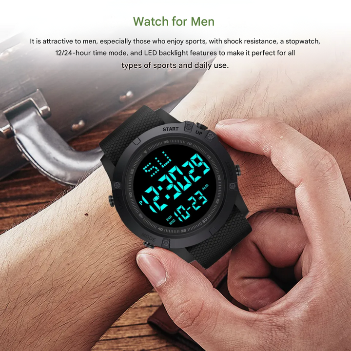Men's Digital Outdoor Watch Water-Resistant Sports Wristwatch