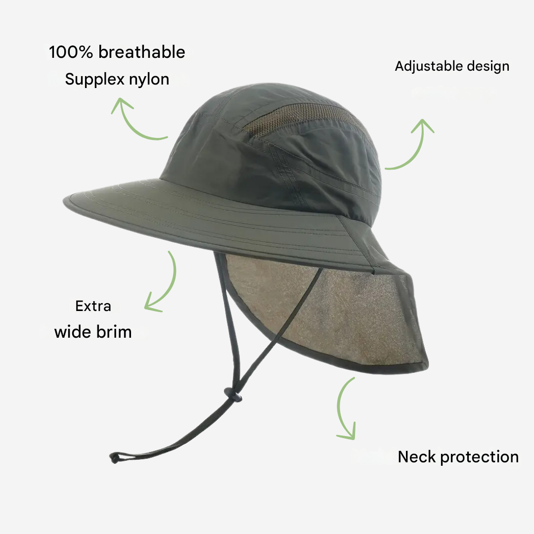 Wide Brim Sun Hat Neck Flap UV-Protection Lightweight Outdoor