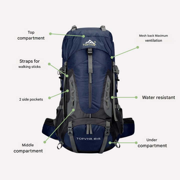 60-Litre Waterproof Hiking Backpack High-Capacity Camping Travel Pack