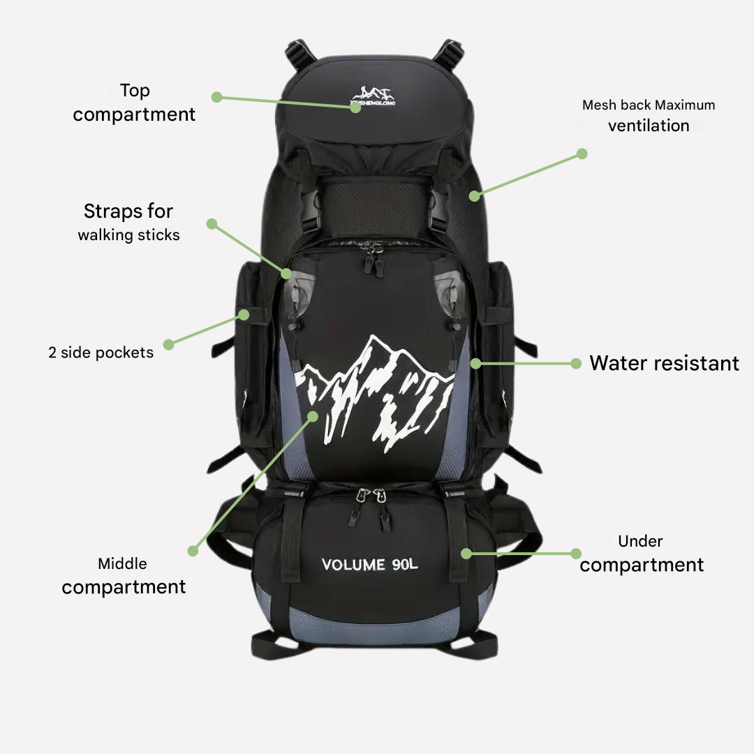 90-Litre Waterproof Hiking Backpack High-Capacity Travel Camping Pack