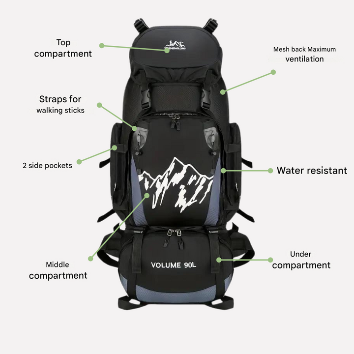 90-Litre Waterproof Hiking Backpack High-Capacity Travel Camping Pack