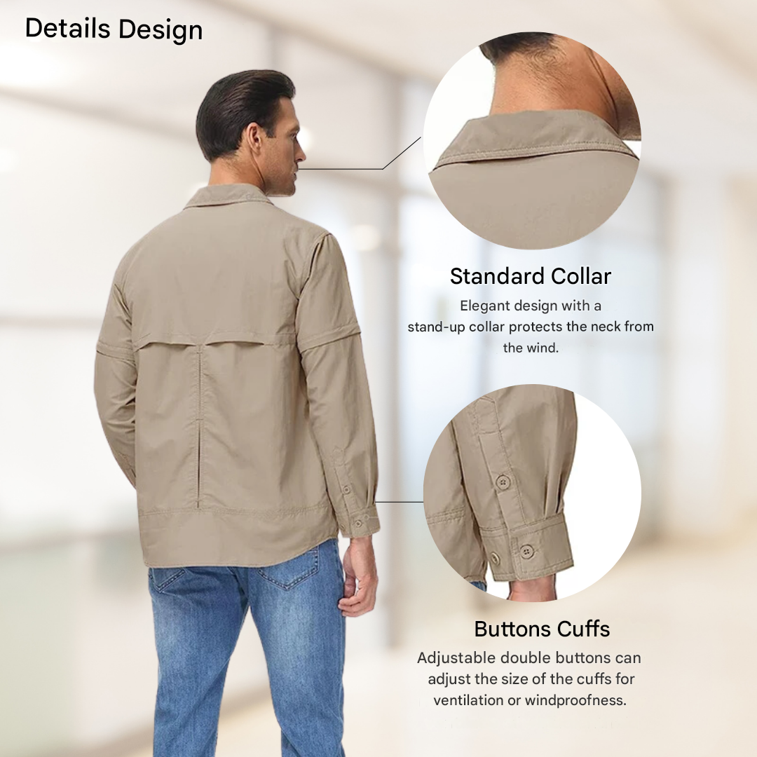 Men's Outdoor Shirt Zip Off Sleeves Quick-Drying UV-Protection