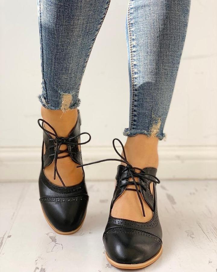 Liora | Women's Vintage Block Heel Lace-Up Pumps