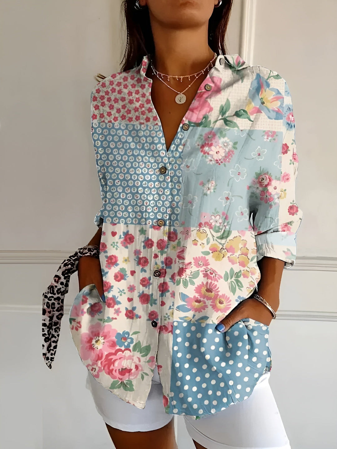 Elise | Women's Printed Long Sleeve Button-Down Shirt