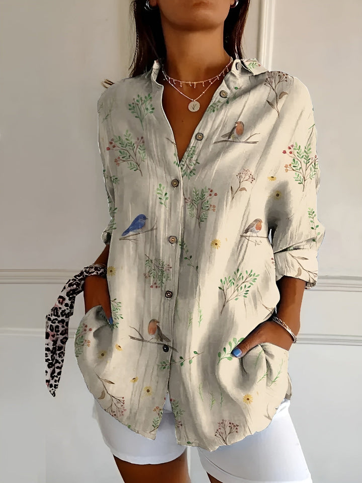 Elise | Women's Printed Long Sleeve Button-Down Shirt