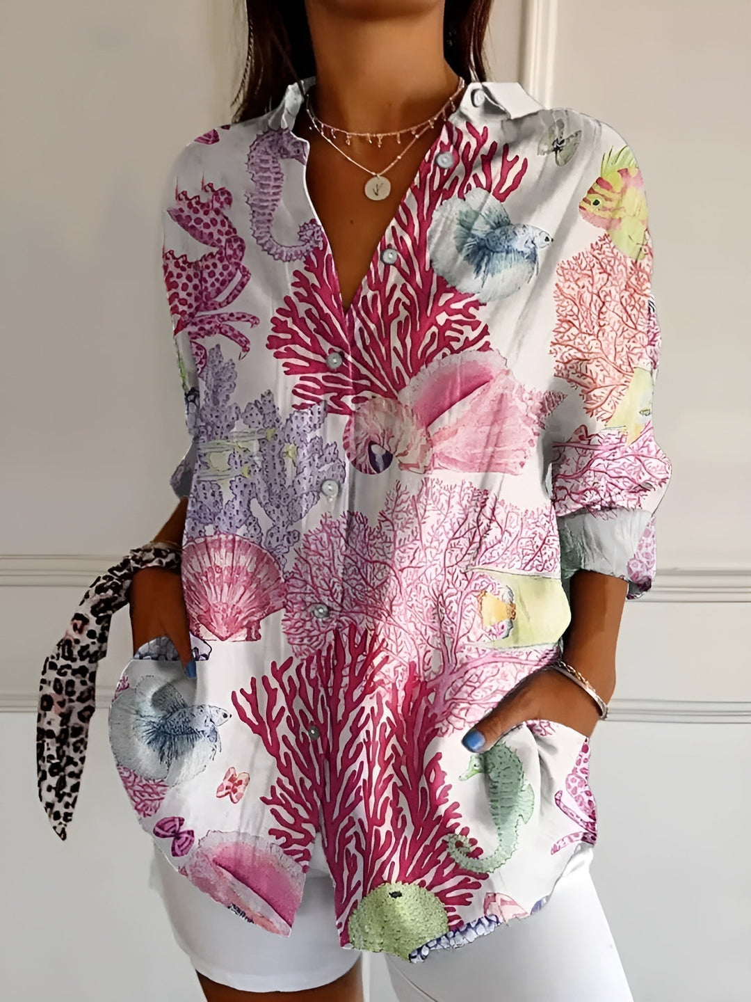 Elise | Women's Printed Long Sleeve Button-Down Shirt