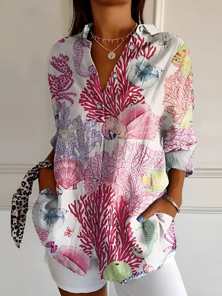 Elise | Women's Printed Long Sleeve Button-Down Shirt