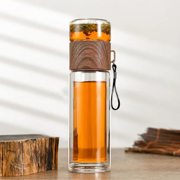 Insulated Water Bottle Glass with Tea Filter – 13.5 fl oz, Portable, Leakproof & Thermal for Hot and Cold Drinks