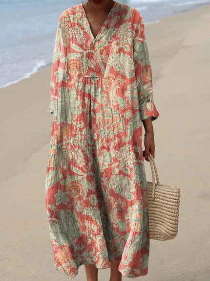 Daphne | Women's Floral Midi Dress With Side Pockets