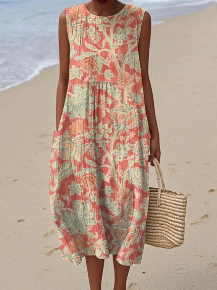 Daphne | Women's Floral Midi Dress With Side Pockets