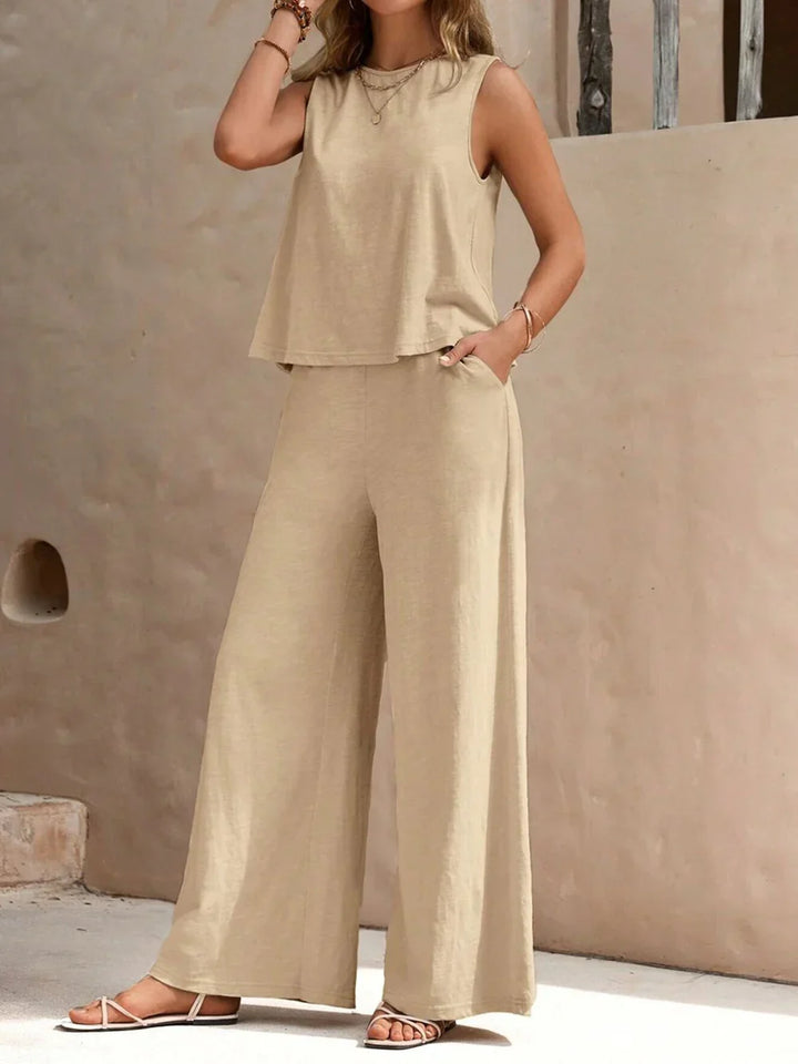 Calista | Women's Sleeveless Top And Wide-Leg Trouser Set
